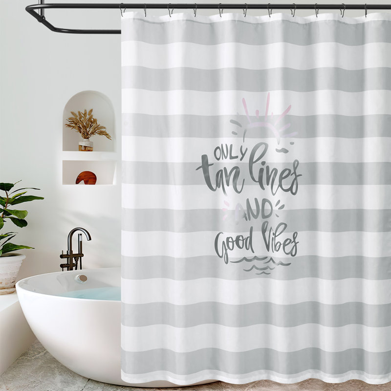 Mignon rideau de douche rayé avec crochets, Gris