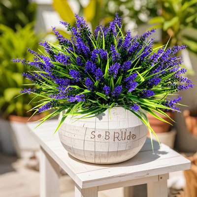 48 faisceaux de plantes artificielles en plein air - Faux fleurs de lavande avec de l'herbe de singe en plastique résistant aux rayons UV pour jardin porche fenêtre suspendue jardinière