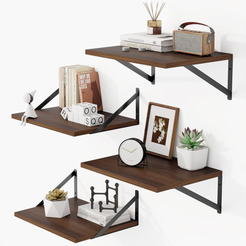 Floating Shelves Set Of 4 - Heavy Duty Wall Mounted Shelves With Metal Brackets, Extra Deep And Wide For Living Room, Bedroom, Bathroom, Kitchen - Sturdy Wood Wall Shelves For Decoration And Storage