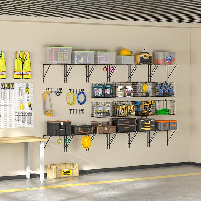 WFX Utility™ Garage Shelves Wall Mounted with Wire baskets, Heavy Duty