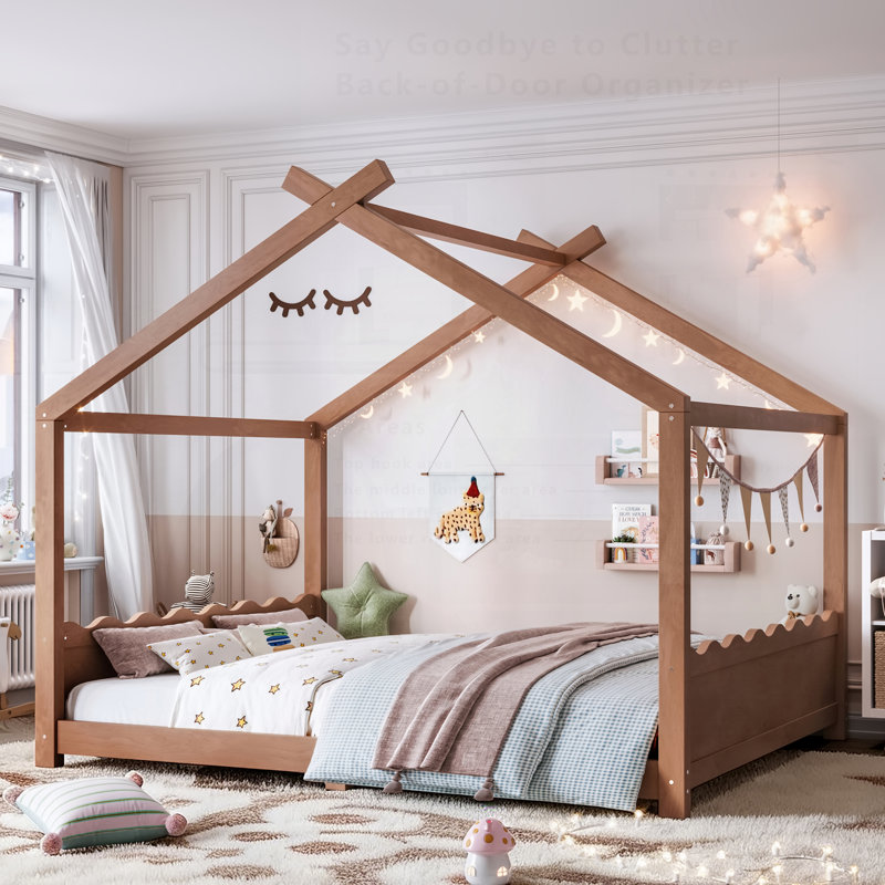 Structure de lit robuste en bois massif pour enfants avec lattes de soutien, aucun sommier nécessaire et conception facile d'accès