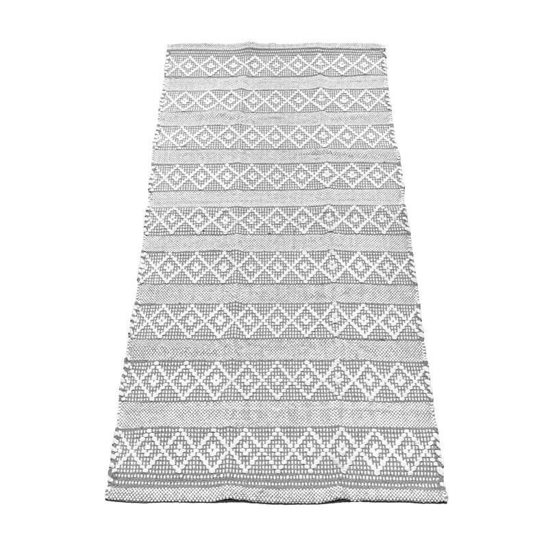 Steverson Cotton Bath Rug, Single - 60" L x 24" W, Gray/Ivory