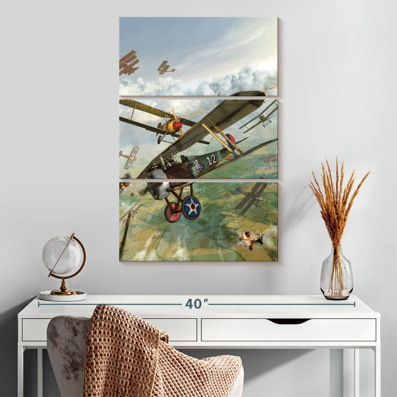 Mehar WWI US Biplane Attacking Germans, 32" H x 20" W