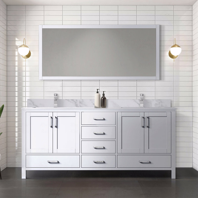Meuble-lavabo double 72 po de largeur x 22 po de profondeur, comptoir en marbre de Carrare, Blanc, 72"