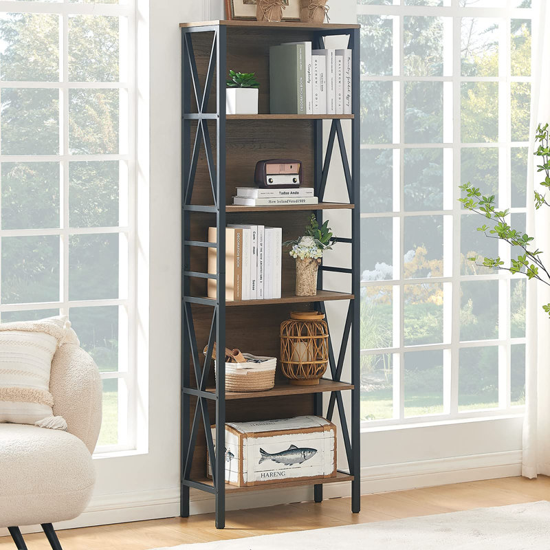 Bibliothèque autoportante 6 niveaux, (7 tablettes) H 71 po x l 23,6 po x P 11,8 po, Brun rétro