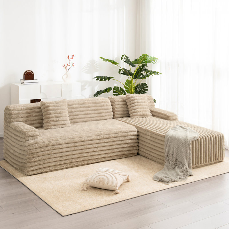 Canapé modulaire de 110 po pour salon, café. Combiné, revêtement en fausse fourrure de lapin, en forme de L, 3, modulaire Cozy Room, fourrure, en L, 3 sièges