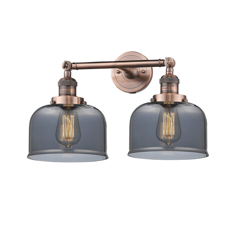 Éclairage pour meuble-lavabo 19 po 2 lumières Bell, Cuivre antique, H 10 po x l 16 po, Fumé