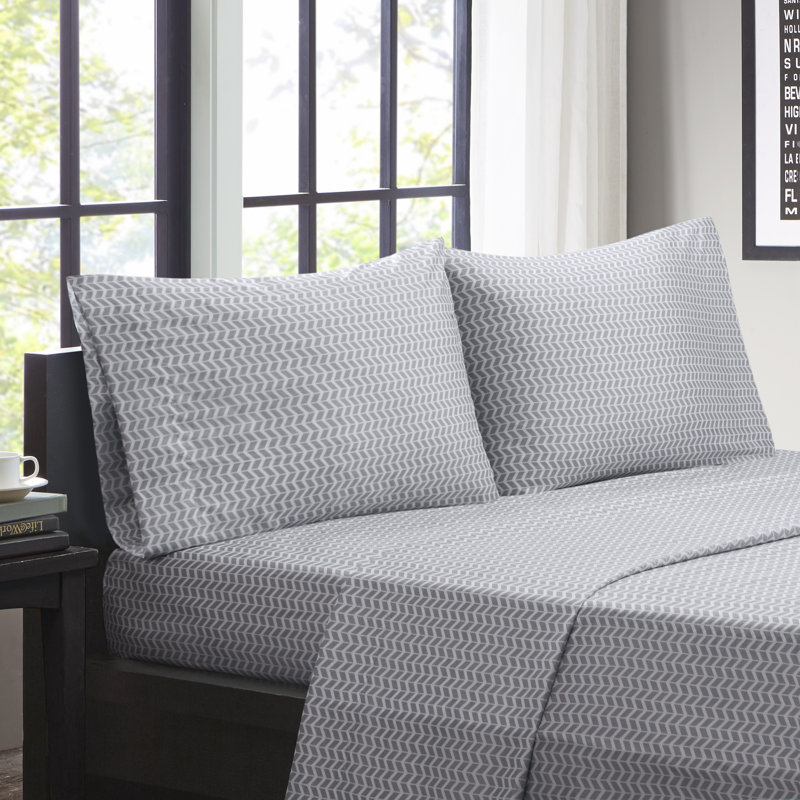 Chevron Chevron Microfiber Sheet Set, Twin, Grey