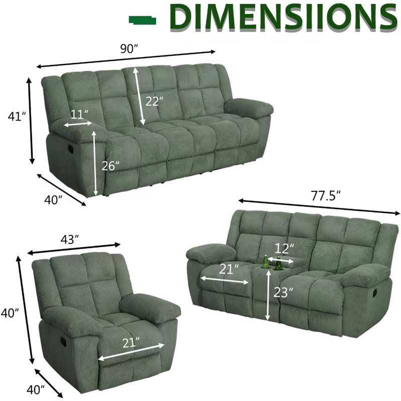 Canapé inclinable en tissu de qualité supérieure avec table rabattable et porte-gobelets, Vert
