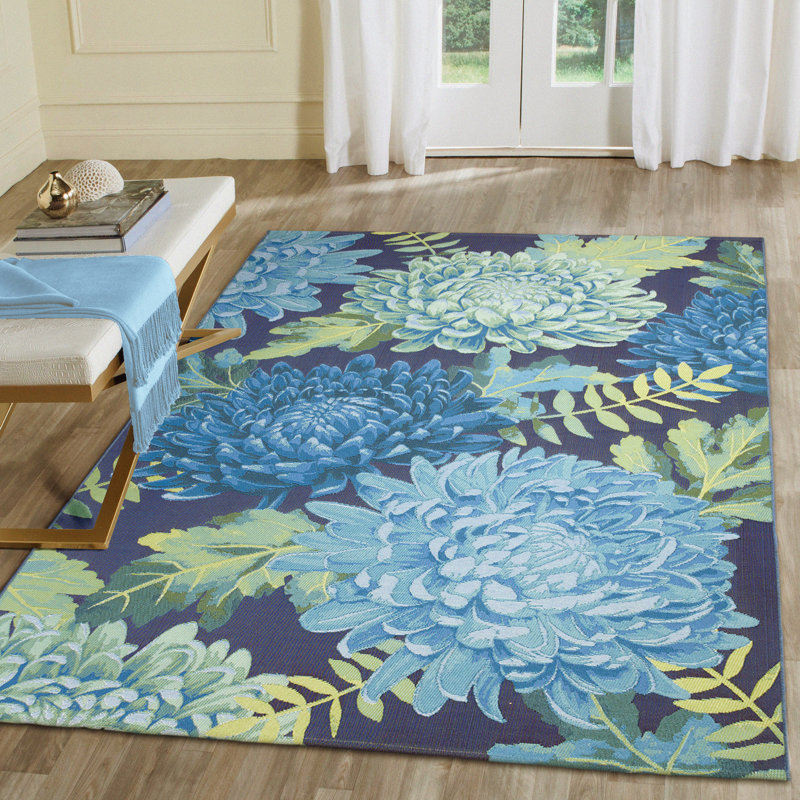 Akera Blue/Green Indoor/Outdoor Rug, Rectangle 4'10" x 7'6"