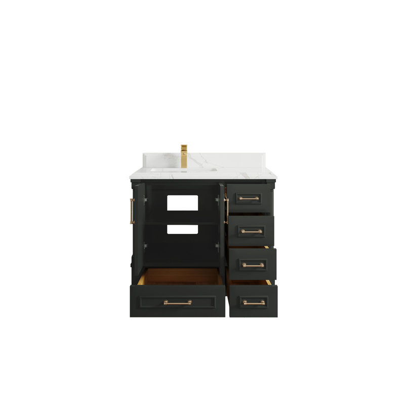 Meuble-lavabo simple 36 po avec plateau Aberdeen, Calacatta Laza