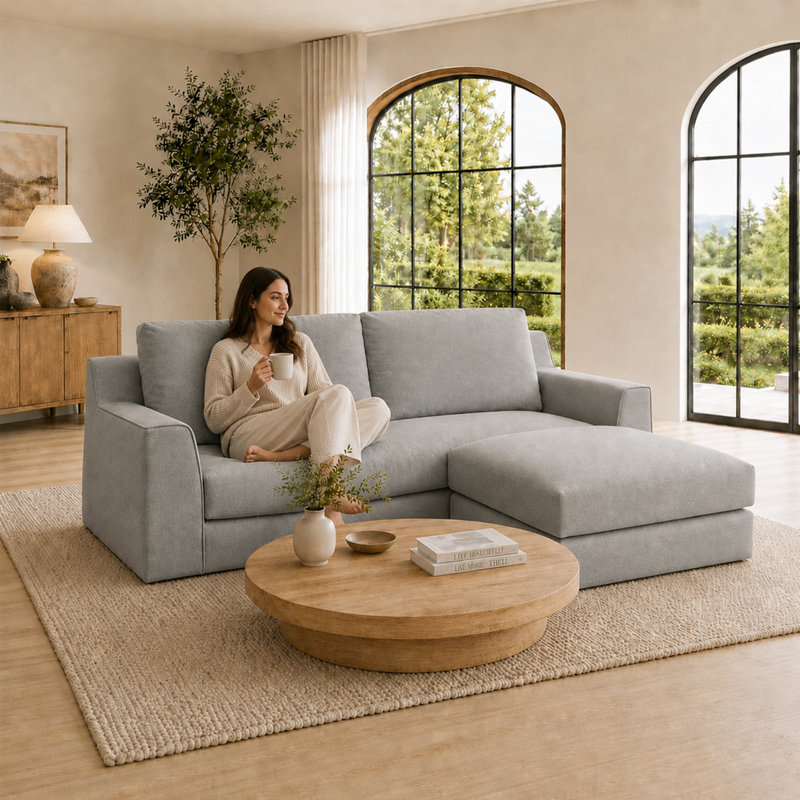 Canapé Ailey moderne 2 places avec housse amovible et lavable et pouf, H 30 po x l 80 po x P 42,13 po, 3, Gris