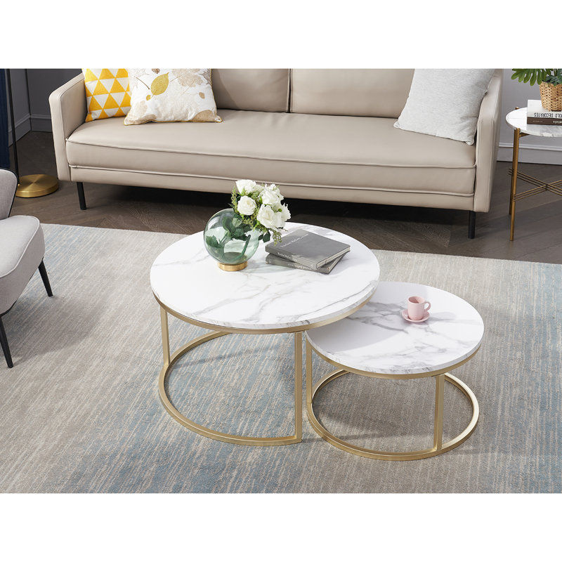 Frame Coffee Table, Gold, White, Marble