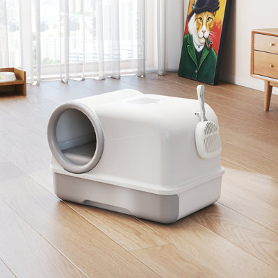 Bac à litière facile à nettoyer pour chat blanc et gris