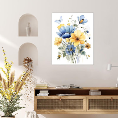 Thème de l'aquarelle bleu et jaune, art mural, 16 x 20