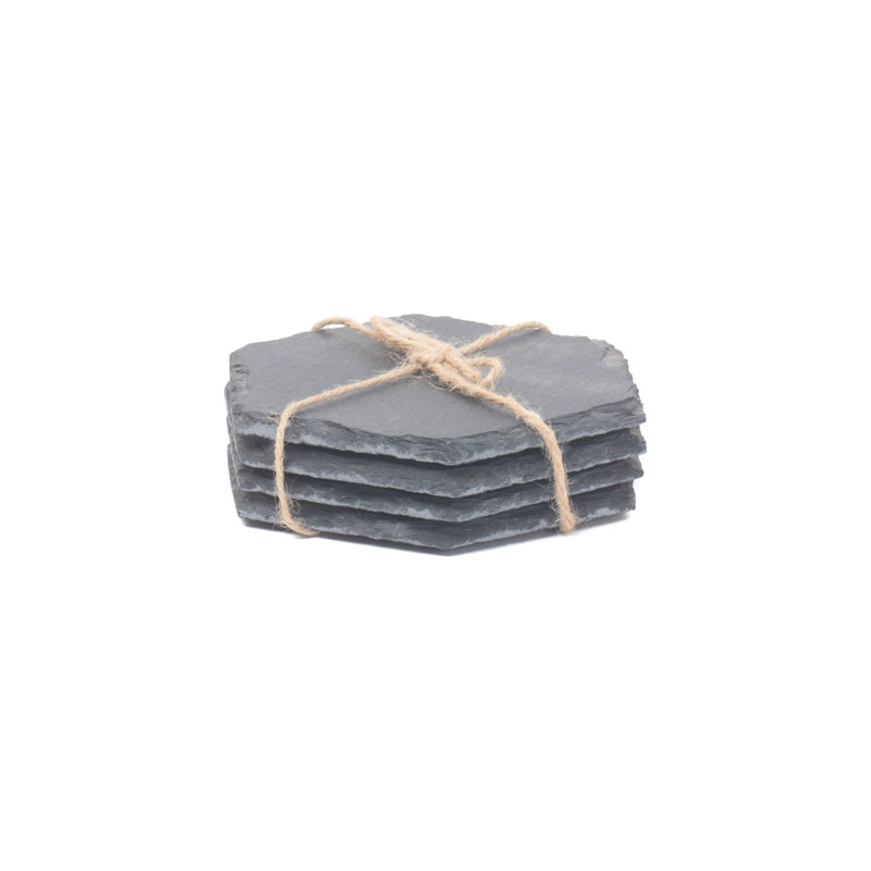 4 Piece Hexagonal Shaped Slate Coaster Set