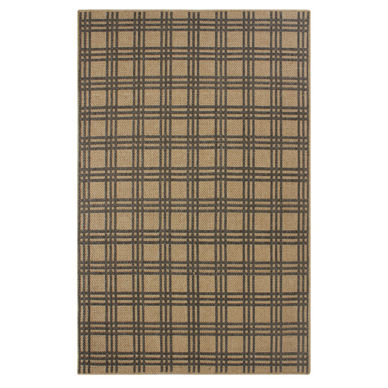 Classic Plaid Weave Indoor Outdoor Rug, Lightweight & Portable 5x7 ft Patio Area Rug
