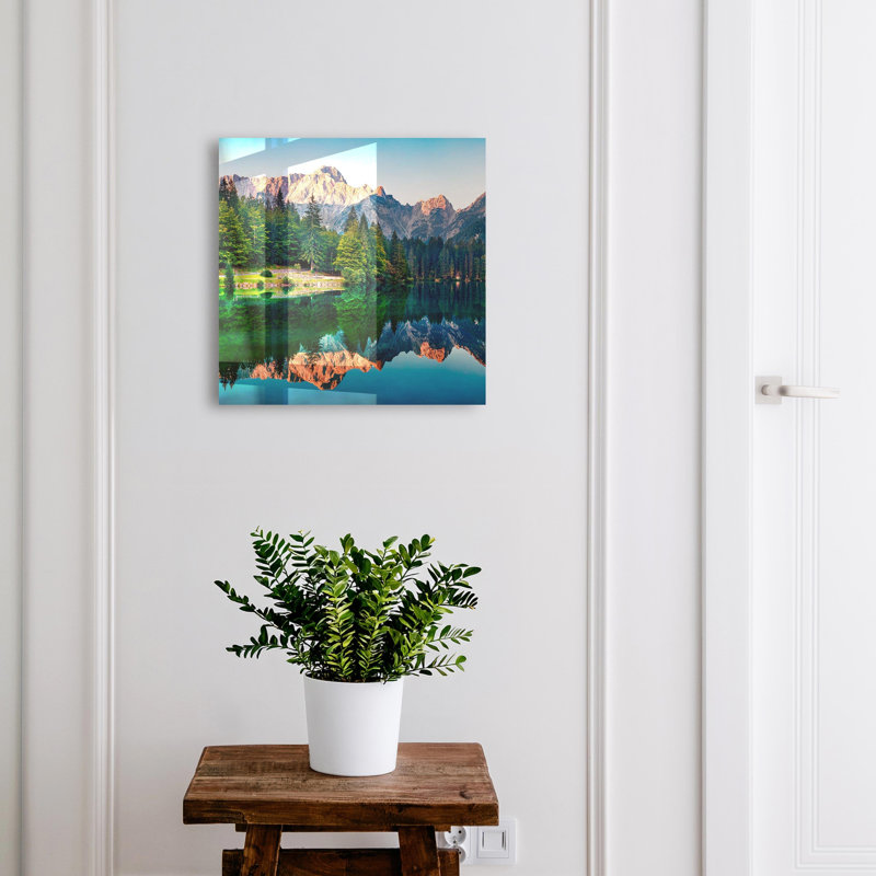 Key cabinet, Opens to the left, 30x30x5, Black, Mountains and forest reflected in the lake, 