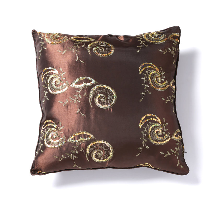 Embroidered Reversible Throw Pillow, Brown