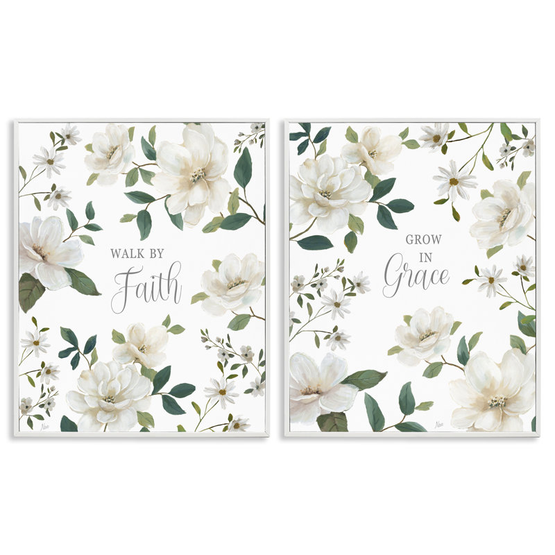 Ensemble de 2 giclées spirituelles "Spiritual Faith Sayings with Florals", design par Nan, H 30 po x l 24 po