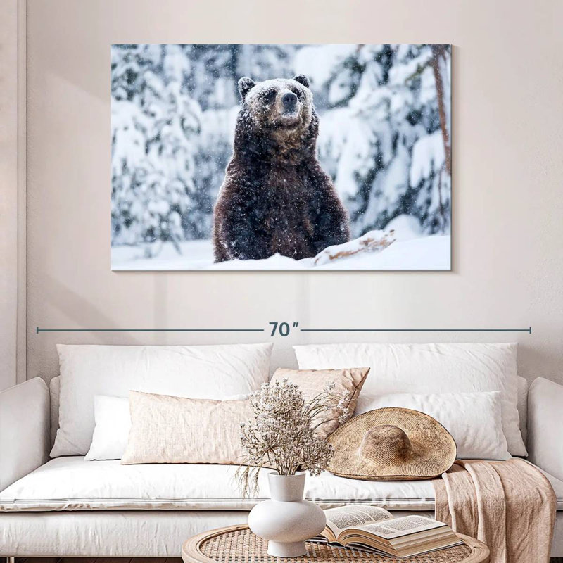 Grizzly dans la neige, H 32 po x l 48 po