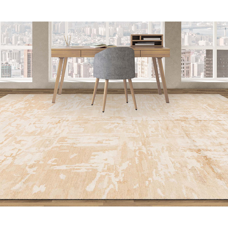 Wool Abstract Area Rug in White