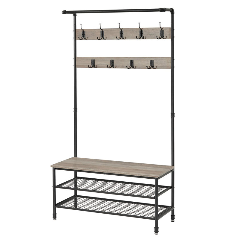 Adysan Hall Tree 39.4'' Wide with Bench and Shoe Storage, Greige/Black
