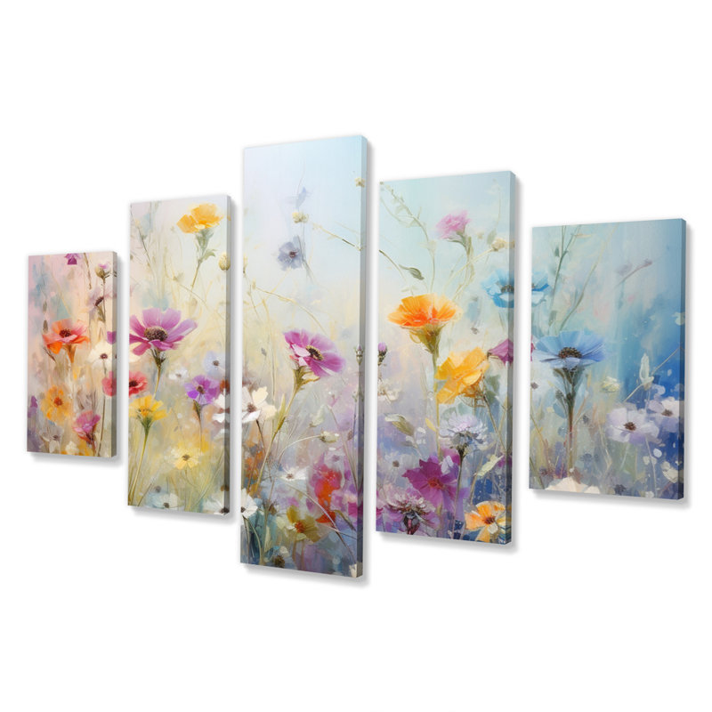 Newman - Art mural sur toile floral - 5 panneaux