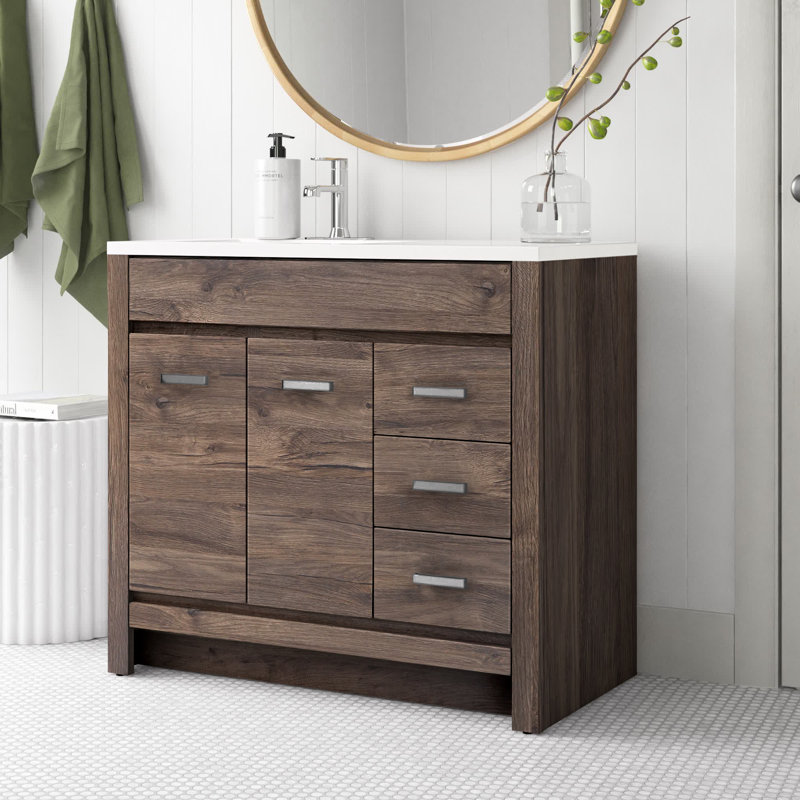 36.5" Single Bathroom Vanity With Cultured Marble Top, Vintage Oak