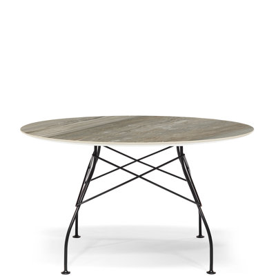 Glossy Round Metal Base Dining Table