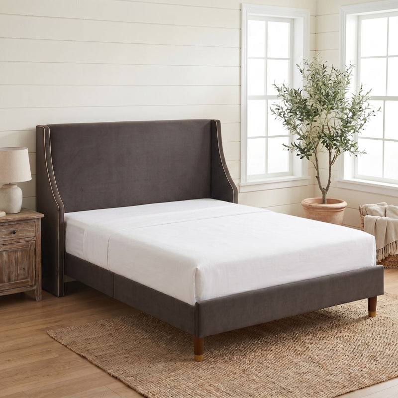 Melaya Wingback Upholstered Platform Bed Frame, Full, Brown