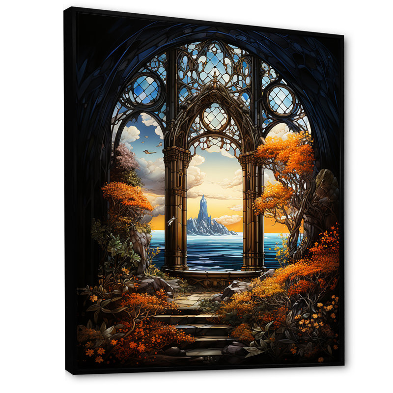 Fleur d'oranger orange fenêtre - art mural de fenêtres côtières, Cadre flottant noir, H 40 po x l 30 po x P 1,5 po