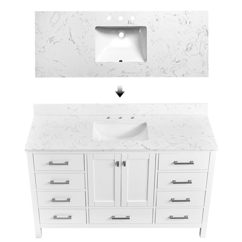 Meuble-lavabo de 54 po en bois massif avec lavabo intégré blanc
