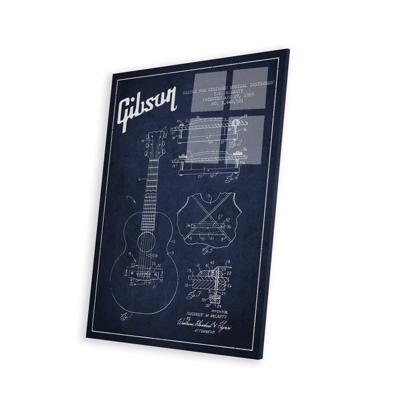" Gibson Stringed Patent Blueprint " by Aged Pixel, Navy Blue