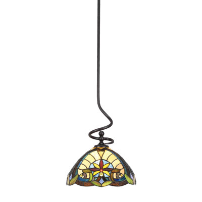Gafita Stem Hung Mini Pendant Shown In Matte Black Finish With 12" Earth Star Art Glass