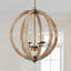 Lustre sphérique unique à 4 lumières avec accents en bois