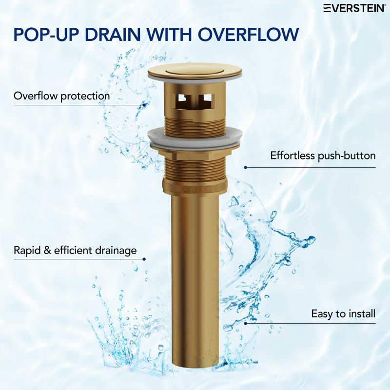 Drain escamotable de lavabo de salle de bain avec trop-plein, Brushed Gold