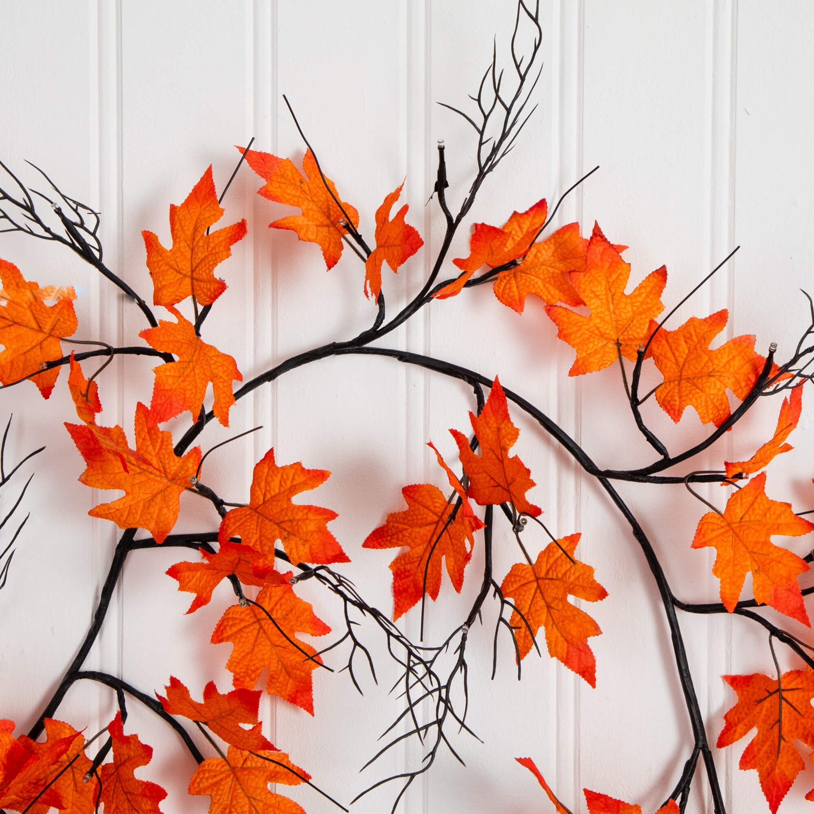 Pre-Lit Maple Halloween Garland, 6' L, Orange