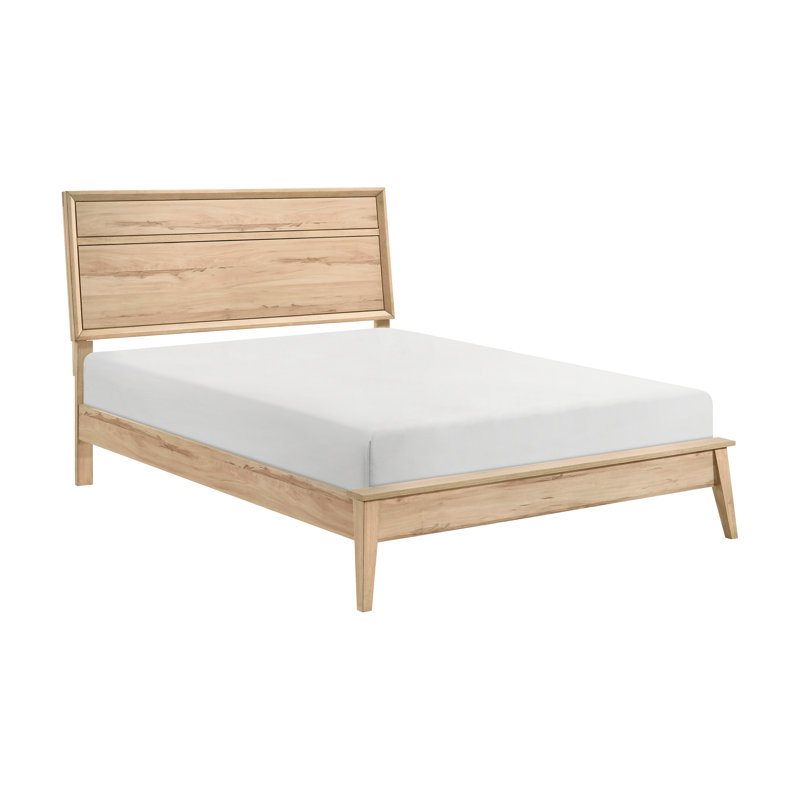 Grand lit de style Mid-Century moderne en chêne naturel - Tranquillité chic de style classique
