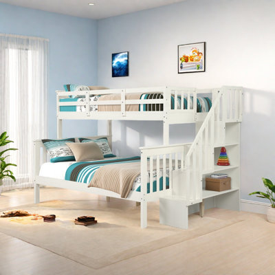 Stairway Twin-Over-Full Bunk Bed With Storage And Guard Rail For Bedroom