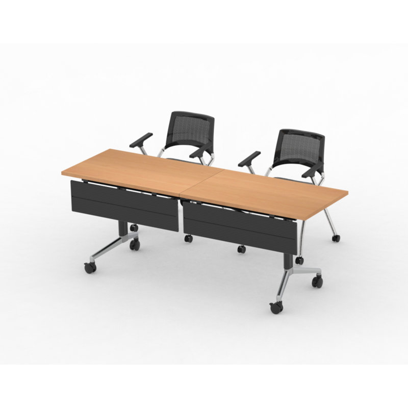 Les tables de formation pliables pour 2 personnes, extra longues pour les colloques et les conférences avec plateau épais, couleur hêtre, pieds pliables et boîtes électriques intégrées comprennent des chaises de travail gigognes pliables.