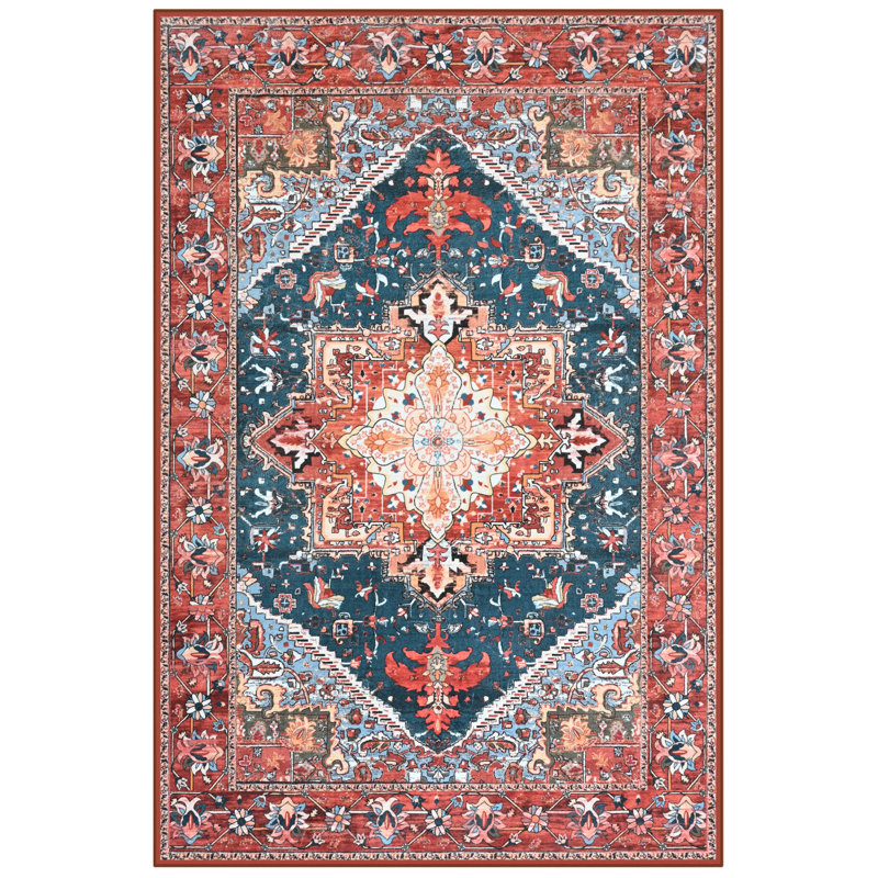 Tapis à motif floral lavable Fillender, Rectangulaire 8 pi x 10 pi