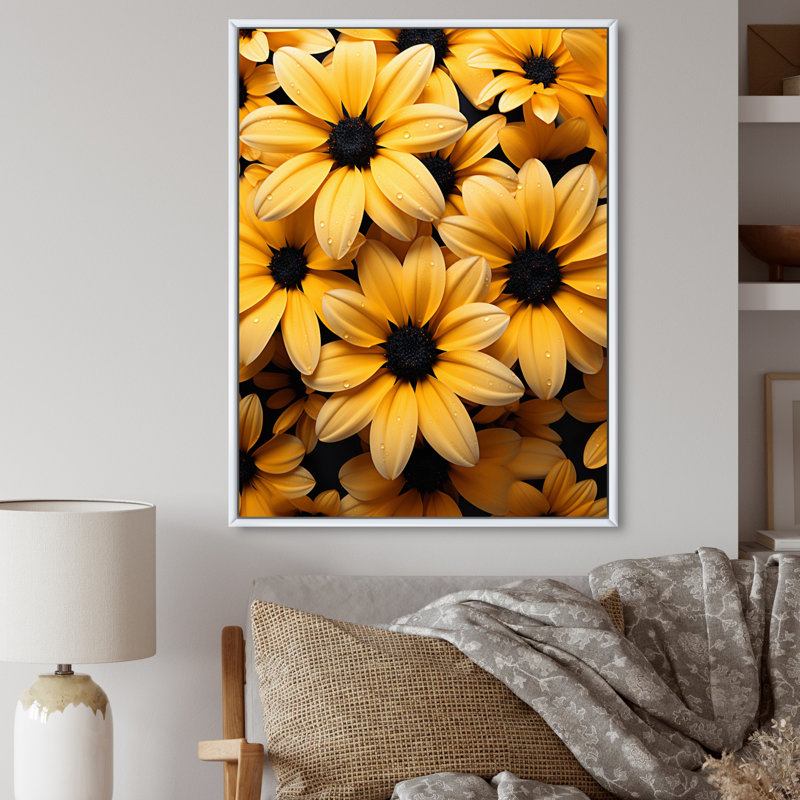Dunleith Yellow Flowers Harmony - impression, Cadre flottant blanc, H 44 po x l 34 po x P 1,5 po