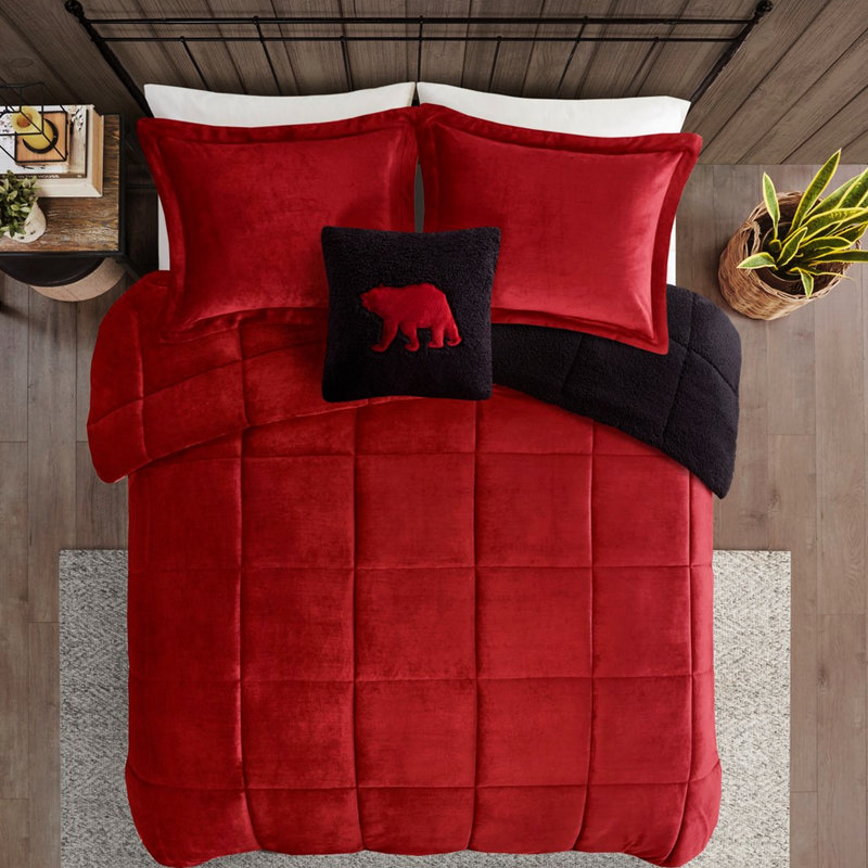 Édredon rouge et noir avec des taies décoratives douillettes en rouge et noir, Édredon double + 4 pièces supplémentaires
