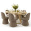 6 - Person Dining Table Sets With Extendabe Oval Table & 6 Upholstered Tweed Swivel Chairs-1430668246