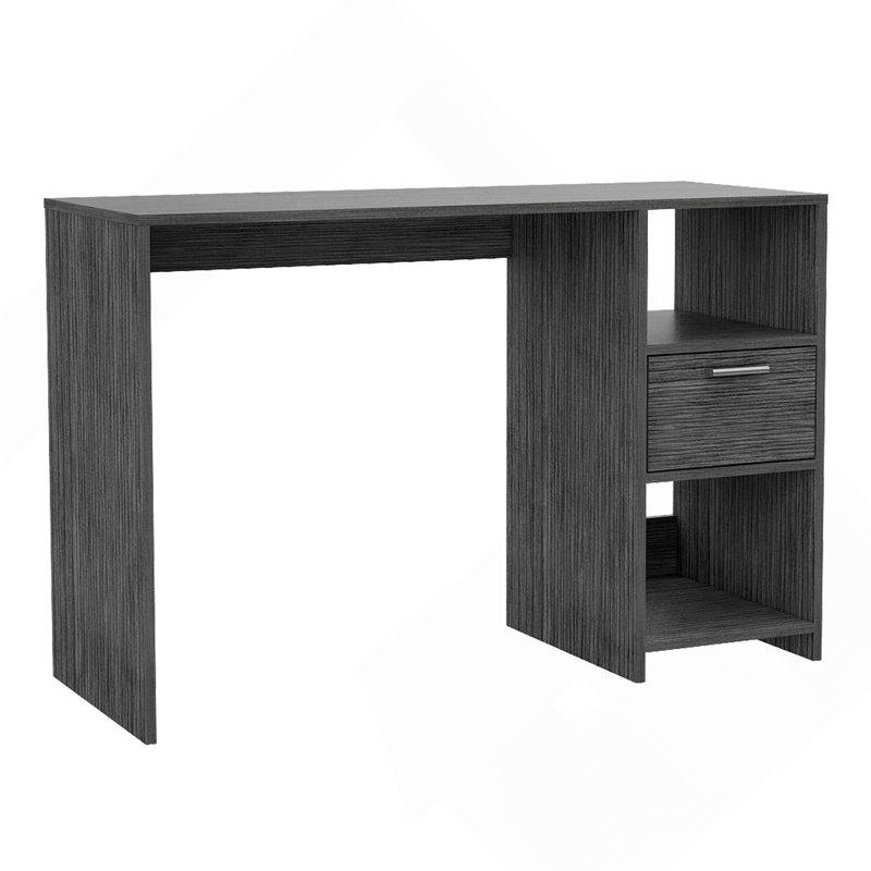 Bureau d'ordinateur, un tiroir, deux tablettes, Gris foncé