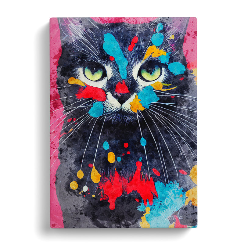 Catt Paint Splash No.2 - Wall Art, Wrapped Canvas, 50cm H x 35cm W x 3cm D, No Matte