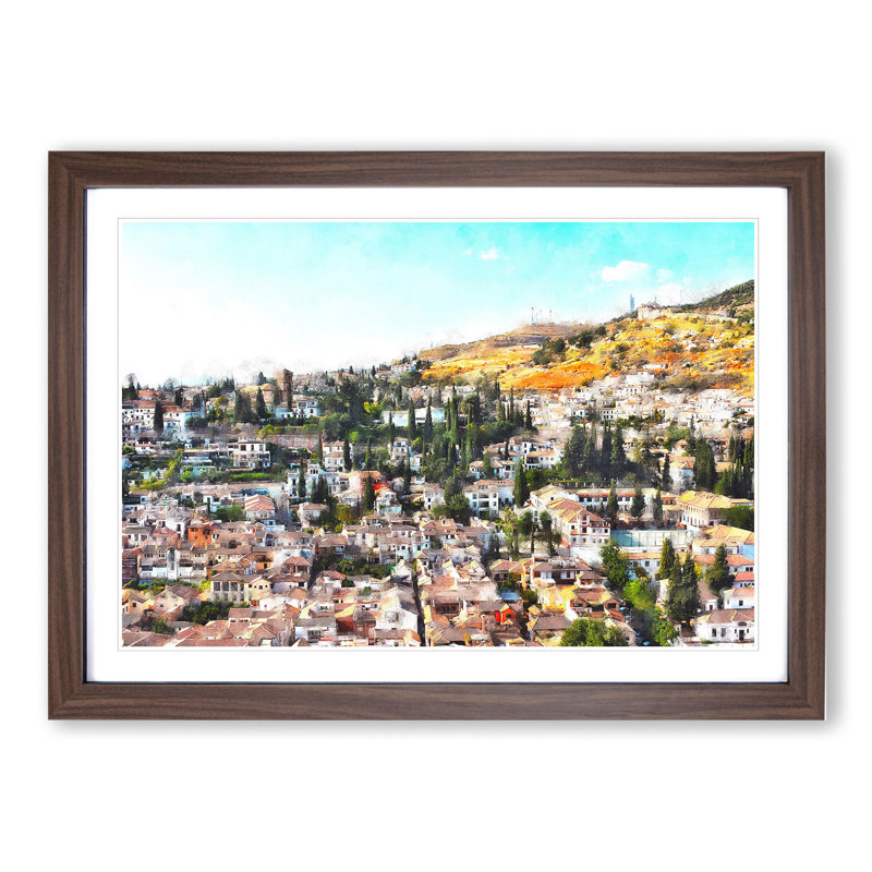 Rooftops in Granada - Picture Frame Painting, Walnut Framed, 27cm H x 36cm W x 2cm D