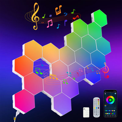 Hexagonal Led Lights-20 ensembles de lumières de jeu intelligentes avec télécommande et synchro de musique. Lumières hexagonales en forme de nid d'abeilles, convenant aux murs de chambre à coucher et de salon