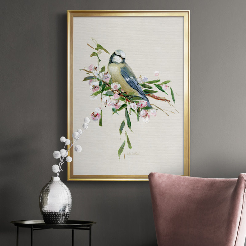 «Spring Song Blue Bird», peinture sur toile encadrée, Or, H 26,5 po x l 36,5 po x P 1,5 po
